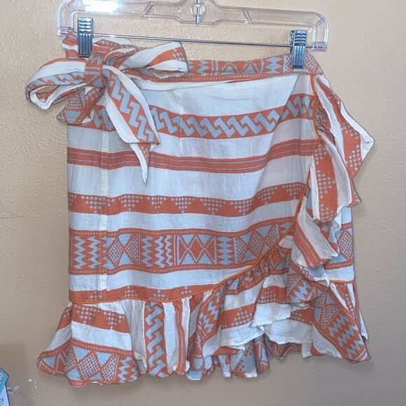 Orange Ruffle Tie Pattern Layered Print Skirt - Picture 1 of 4